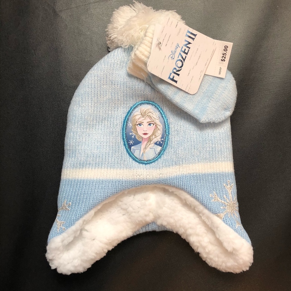 New Disney Frozen Elsa beanie & gloves set